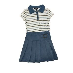 Amy Byer Girls S/S Shirt Skirt Set Blue and Gray Size S (7-8)